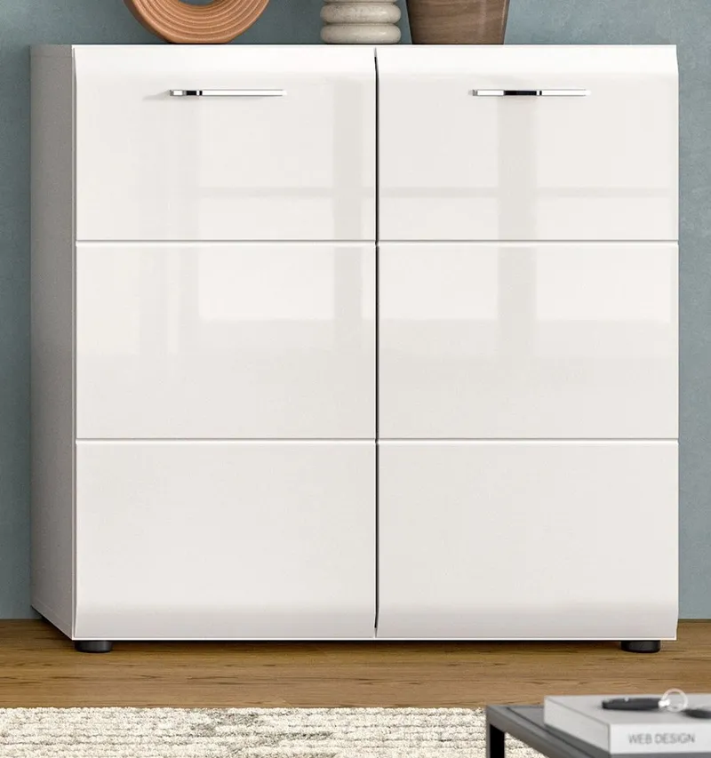 Inn.Furn Kommode Cover (Sideboard in Weiß Hochglanz, 2-türig, 80 x 81 cm), 3 große Staufächer, Weiß, – Produktbild 3 von 5