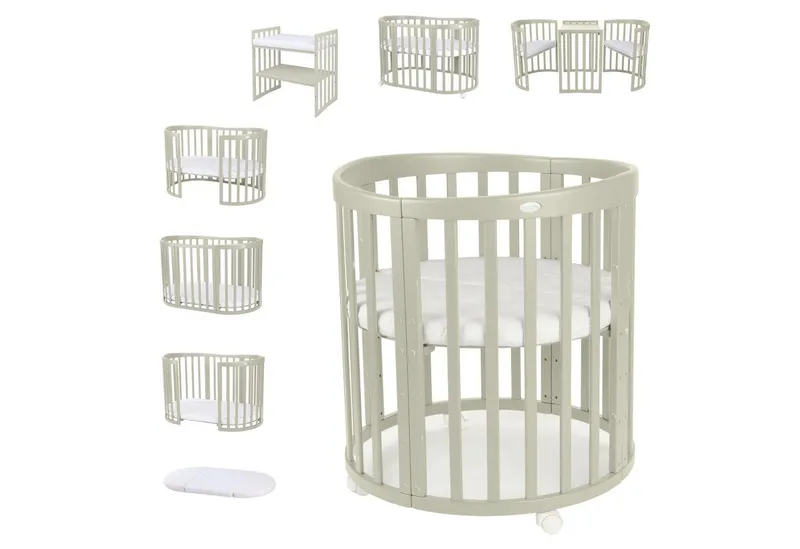 Waldin Waldin Babybett Oval 7in1 mitwachsend, Beistellbett, Matratze, Rollen, Grün, – Produktbild 2 von 5