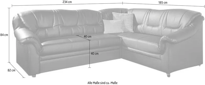 DOMO collection Ecksofa Montana, zeitlose Rückensteppung, bequeme Armlehnen, B.234cm, L-Form, wahlweise mit Bettfunktion, Schwarz, – Produktbild 5 von 8