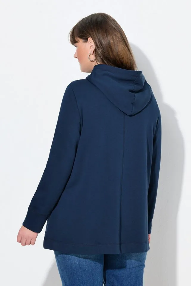 Ulla Popken Sweatjacke Sweatjacke asymmetrisch Kapuze Biobaumwolle, Blau|grün, – Produktbild 4 von 4