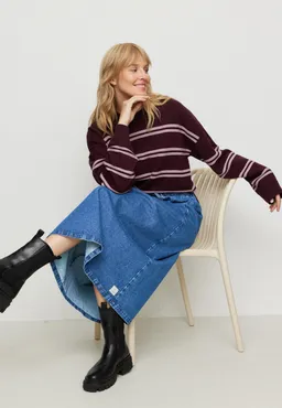recolution Recolution Damen vegan Pullover Gingko Stripes In Dunkelpflaume – Produktbild 1 von 1