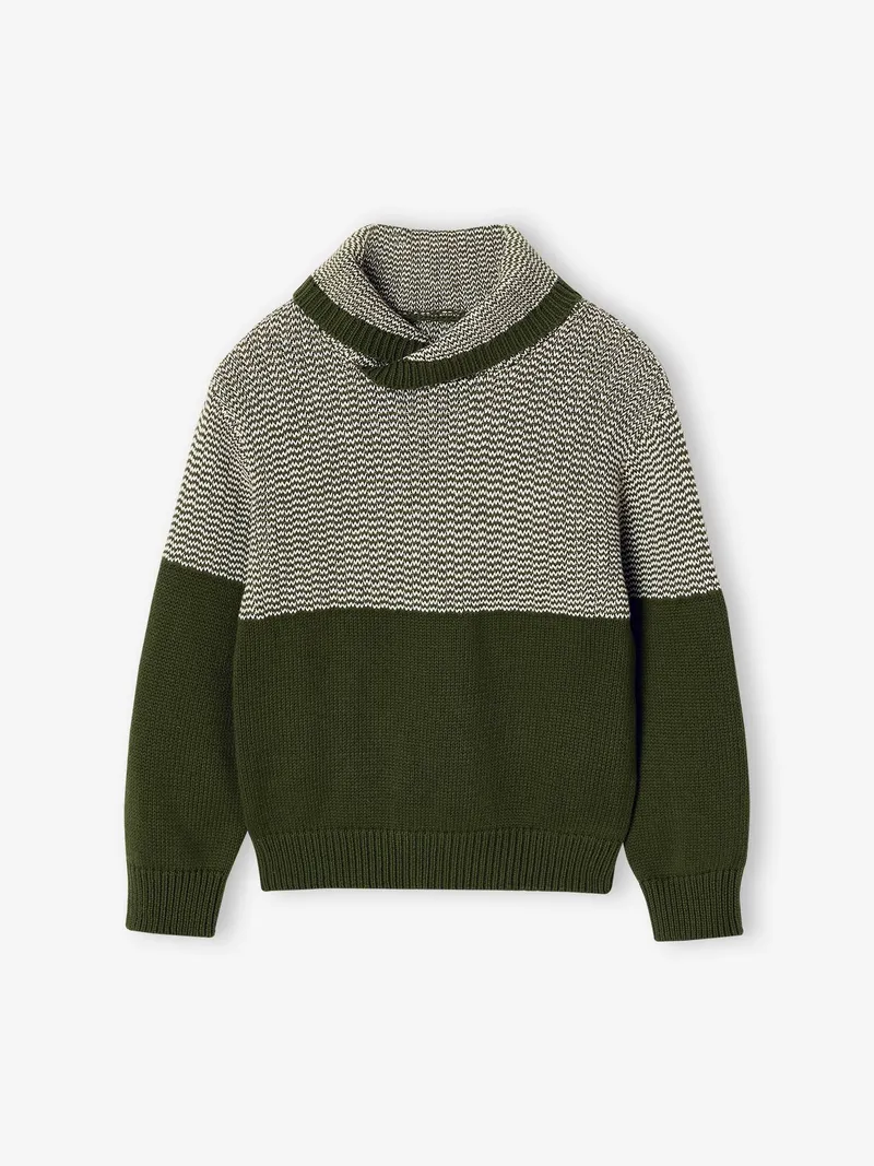 Vertbaudet Jungen Pullover mit Schalkragen 30% Recycling-Baumwolle GRS-zertifiziert, Grün, – Produktbild 1 von 6