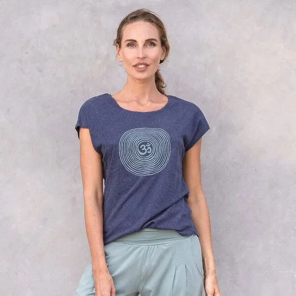 Jaya Jaya OM - Damen - loose cut T-Shirt aus 100% Biobaumwolle, Darkblue melange/blau, – Produktbild 1 von 3