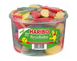 Haribo Haribo Super Gurken vegan 150er - Großpackung - Saure Fruchtgummi-Gurken - Himbeer, Zitrone, Erdbeere - Veganer Genuss - Natürliche Farbstoffe. 150 – Produktbild 1 von 1