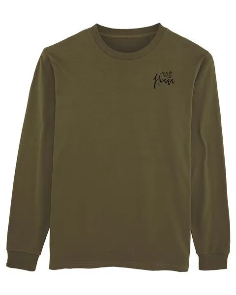 Human Family Human Family Bio Herren Langarmshirt "Hold Over - 100% Human", Khaki, – Produktbild 1 von 4