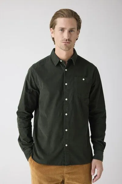 KnowledgeCotton Apparel KnowledgeCotton Apparel Cord Hemd - Baby cord custom fit shirt - aus Bio-Baumwolle, Grün (forrest night), – Produktbild 2 von 4