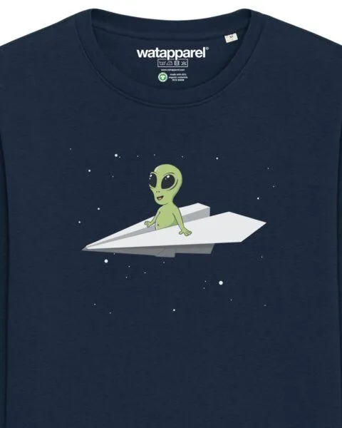 watapparel watapparel Sweatshirt Unisex Alien on a paper plane, French navy, – Produktbild 3 von 4
