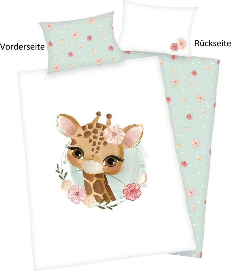 Baby Best Baby Best Babybettwäsche Giraffe, Renforcé, 2 teilig, mit liebevollem Motiv, Bunt|weiß, – Produktbild 2 von 5