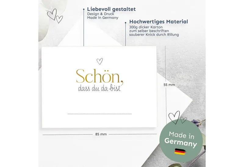 white & ivory Papierdekoration Platzkarte herz gold "schön, dass du da bist", 50 Stück, Tischkarten – Produktbild 3 von 5