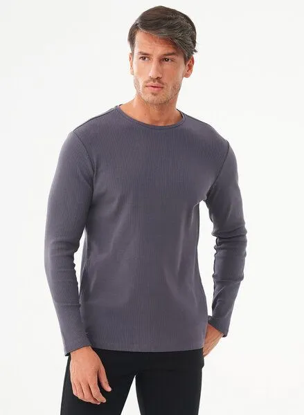 ORGANICATION ORGANICATION Geripptes Langarmshirt aus Bio-Baumwolle, Asphalt, – Produktbild 4 von 4