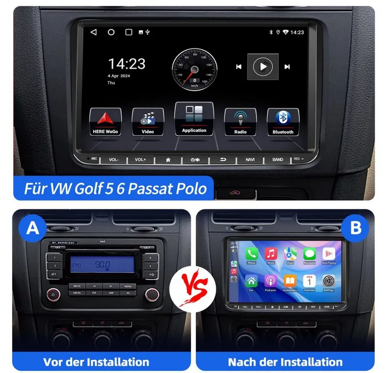 ESSGOO 7"/9" Für VW Caddy Life 2K Facelift Mit Rückfahrkamera Bremsleuchte Autoradio (RDS, Digitalradio (DAB), FM, AM, Apple Carplay Android Auto GPS Navi WIFI BT SWC), Schwarz, – Produktbild 4 von 7