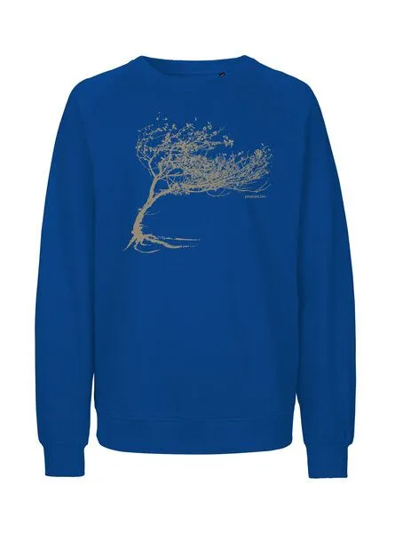 Peaces.bio - handbedruckte Biomode Peaces.bio - handbedruckte Biomode Bio Damen-Sweatshirt Loose Fit Windy Tree, Königsblau, – Produktbild 1 von 2