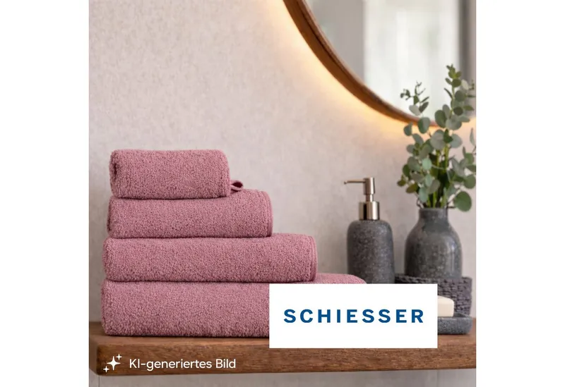 Schiesser Schiesser Waschhandschuh Milano Waschhandschuh-Set aus weicher Baumwolle in Frottier-Qualität, (5-St), mit Webbordüre, Rosa, – Produktbild 3 von 5