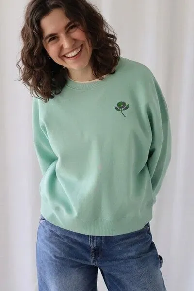 Kultgut Kultgut Artdesign - Biofair- Pulloversweater im Boxistyle / Autumnflower, Grün, – Produktbild 2 von 4