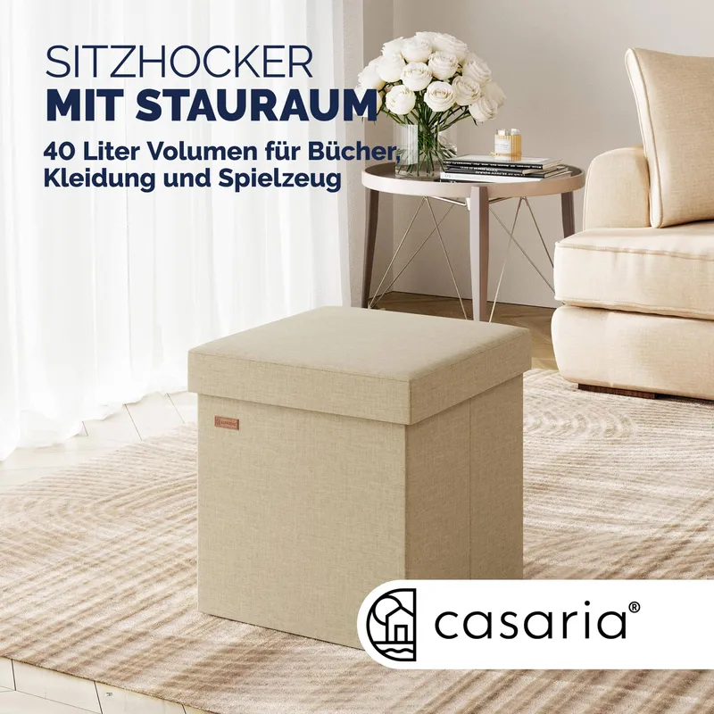 Casaria® Sitzhocker 2er-Set Beige 38x38x38cm faltbar – Produktbild 2 von 2