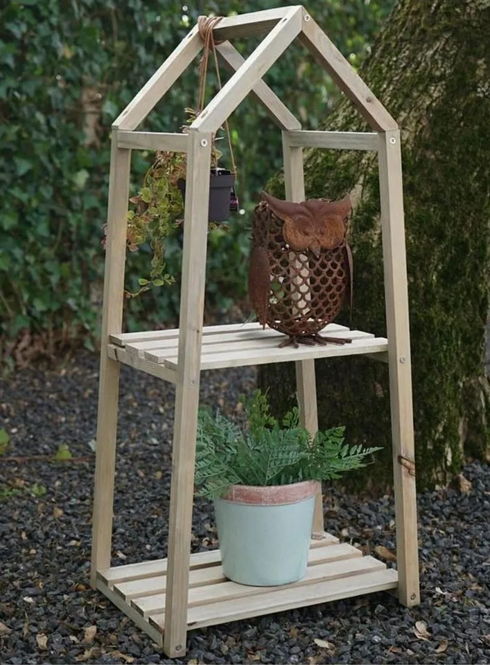 Spetebo Pflanzentreppe Holz Blumenregal mit 2 Ablagen (Packung, 1 St., Regal mit 2 Ablagen), Deko-Regal, Pflanzenregal, Beige, – Produktbild 2 von 2