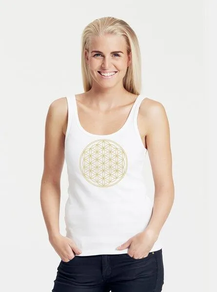 Peaces.bio - handbedruckte Biomode Peaces.bio - handbedruckte Biomode Bio Damen Tank-Top "Die Blume des Lebens", Weiß, – Produktbild 2 von 2