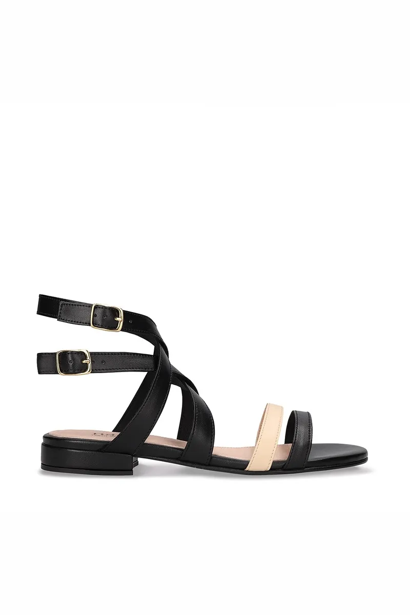 NAE NAE Damen vegan Sandalen Olga Veganes Öko-Leder Beige/Schwarz, Beige, – Produktbild 1 von 2