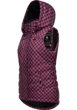 ragwear ragwear Steppweste Hesty Print Weste mit abnehmbarer Kapuze und Hahnentritt Muster – Produktbild 1 von 1
