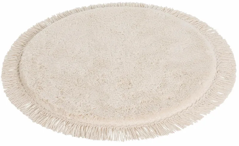 OTTO home Badematte Finca, Badvorleger, Badezimmer Teppich, Höhe 16 mm, rutschhemmend beschichtet, strapazierfähig, fußbodenheizungsgeeignet, Baumwolle (Bio-Baumwolle), rund, Fransen, Boho, Badteppich, Bio-Baumwolle, auch als 3 teiliges Set, Beige, – Produktbild 2 von 5