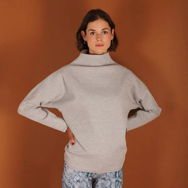 ManduTrap ManduTrap Stehkragen Pullover Dori in olive, sand, grau meliert, Biobaumwolle, Grau, – Produktbild 3 von 4