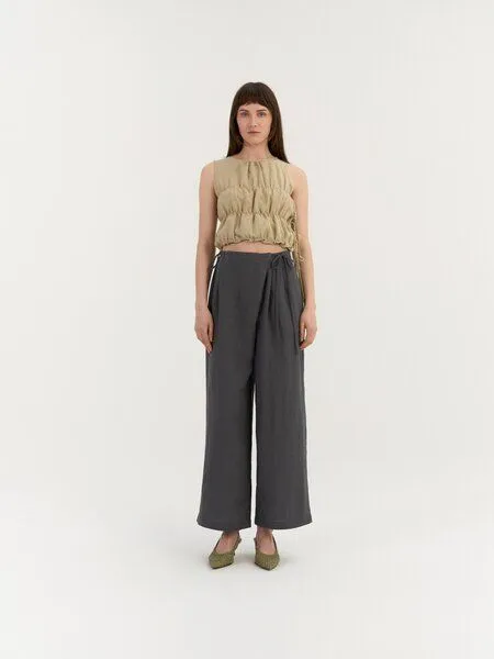 AmourLinen AmourLinen Leinenhose mit Bindegürtel GAIA, Charcoal (schwarz), – Produktbild 1 von 1
