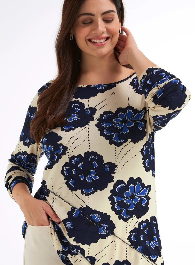 sheego Longshirt champagner-tiefblau-bedruckt, Champagner-tiefblau-bedruckt, – Produktbild 2 von 2