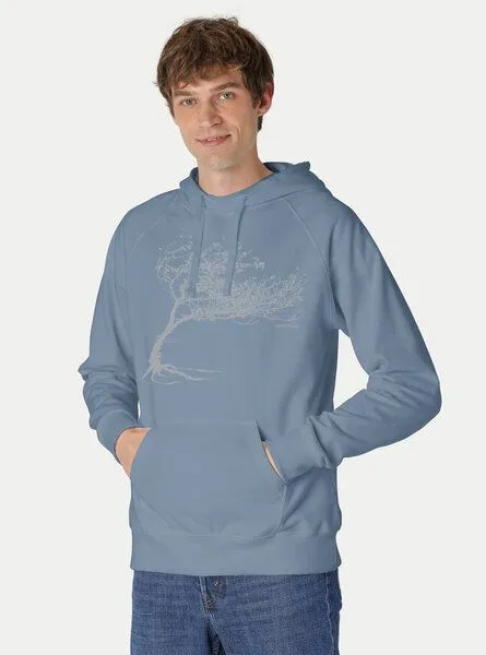 Peaces.bio - handbedruckte Biomode Peaces.bio - handbedruckte Biomode Bio-Herren-Kapuzensweater Windytree, Blaugrau, – Produktbild 2 von 2