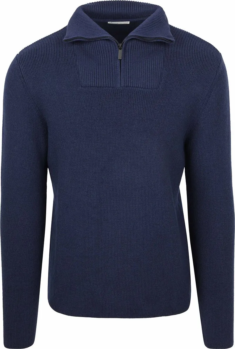 KnowledgeCotton Apparel Knowledge Cotton Apparel Wollpullover Half Zip Marine - Größe L, Blau, – Produktbild 1 von 5