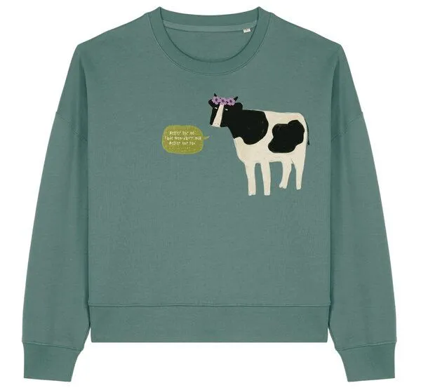 Kultgut Kultgut Artdesign - Biofair- Pulloversweater im Boxistyle / Non-dairy milk, Grün (rosmarin), – Produktbild 1 von 4