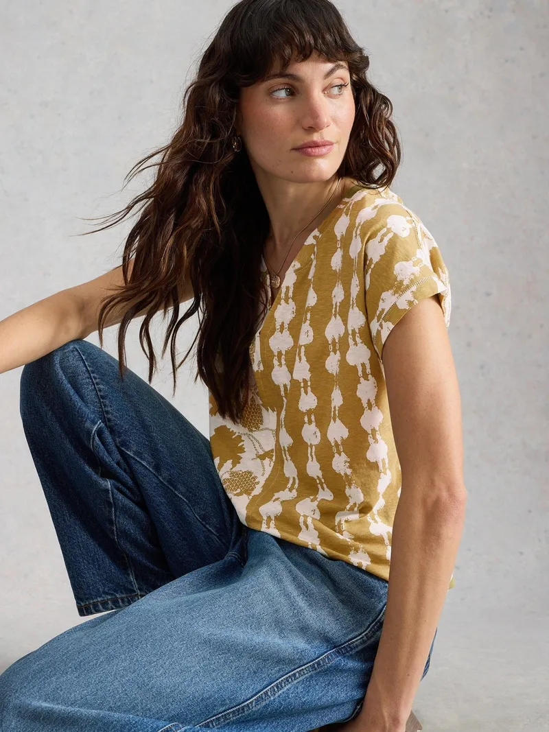 White Stuff T-Shirt Nelly mit Keilausschnitt - 42, Grün multi, – Produktbild 3 von 4