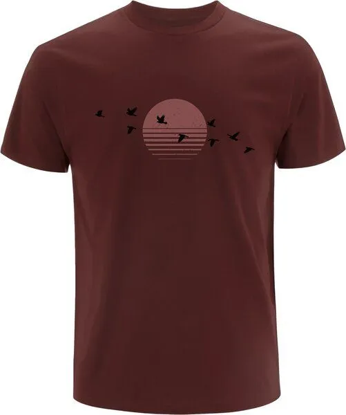 Spreecult Spreecult Sonne und Vogelschwarm - Bio und Fair - Männer Unisex Shirt, Burgundy, – Produktbild 2 von 2