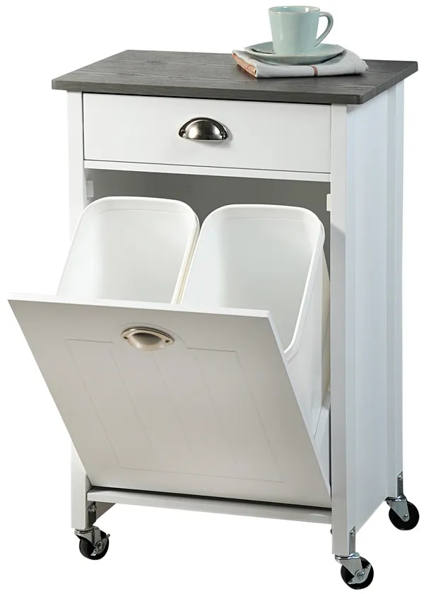 Kesper KESPER Küchenwagen mit Mülleimer weiß/grau 37 x 50 x 79 cm, Weiß, – Produktbild 2 von 3