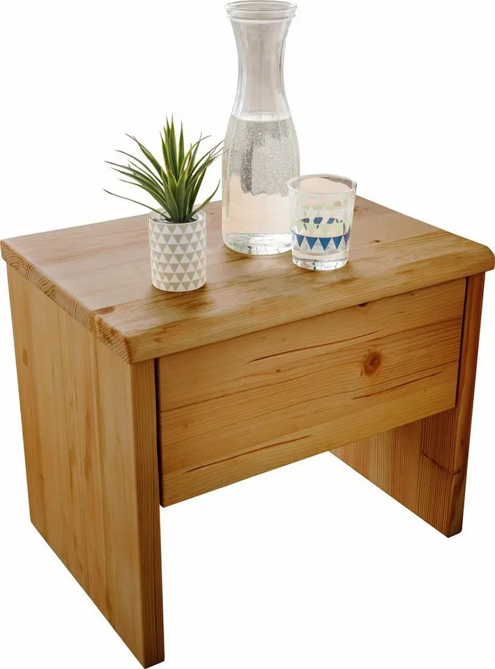 OTTO home Schlafzimmer-Set Ultima, 3-tlg., Bettgestell & 2 Nachttische aus massivem Fichtenholz, (Set, 3-tlg., Liegefläche 180x200cm, Belastbarkeit je Seite bis zu 200kg), Scandi Rustikale Balken-Optik, FSC®-zertifiziert, Pro Seite bis 200 kg, Beige, – Produktbild 4 von 5