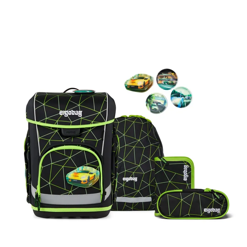 Ergobag Ergobag cubo light Schulranzen, 5-teiliges Set, CyBär Race Flash, Multicoloredgreenblack, – Produktbild 1 von 1