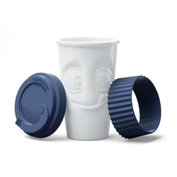 FIFTYEIGHT PRODUCTS FIFTYEIGHT PRODUCTS Porzellan-To-Go-Becher „Lecker“ (400 ml), Marineblau, – Produktbild 3 von 4