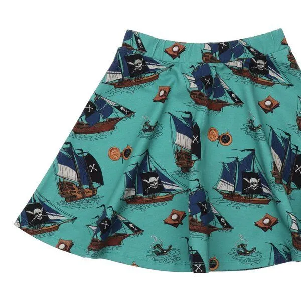 Walkiddy Kinderrock GOTS zertifiziert, grün, Piratenschiff-Allover, weich & bequem, Sommerlook – Walkiddy, Grün, – Produktbild 2 von 2