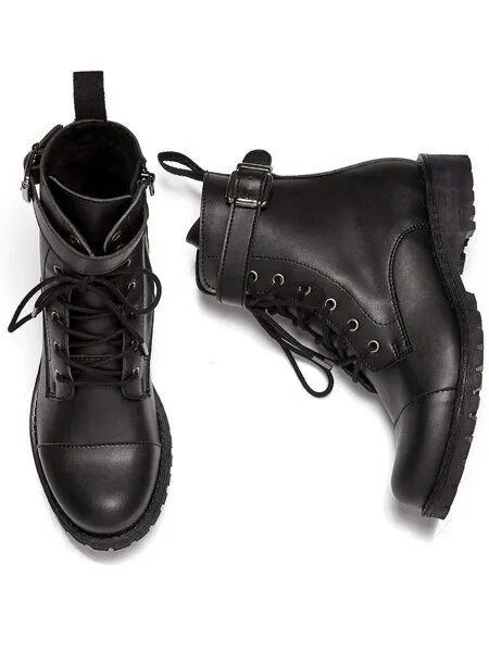 Will's Vegan Shop Will's Vegan Shop Arbeitsstiefel mit Schnallen Frauen, Schwarz, – Produktbild 1 von 2