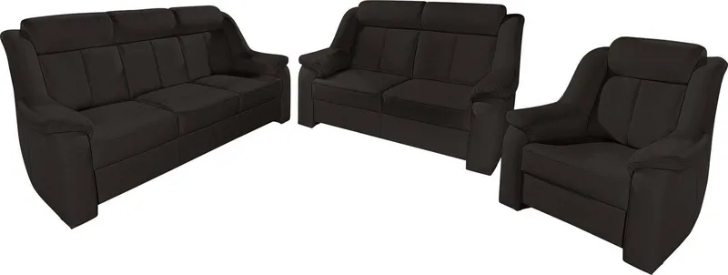 sit&more Polstergarnitur Basel, Set, bestehend aus 3-Sitzer + 2-Sitzer + Sessel, Schwarz, – Produktbild 2 von 5