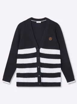 sheego Strickjacke tiefblau-ecru-geringelt – Produktbild 1 von 1