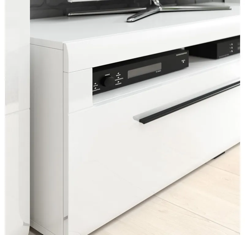 Lomadox Wohnzimmer-Set TURDA-83, (Mega-Spar-Set, 6-St., Couchtisch Highboard Lowboard Sideboard Vitrine Wandregal), weiß Hochglanz modern Metallgriffe Softclose-Türen Beleuchtung, Weiß, – Produktbild 5 von 5