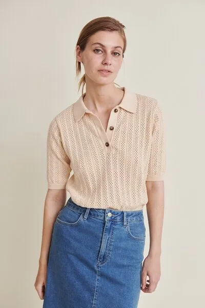 Basic Apparel Basic Apparel Tricia Kurzarmpulli aus Bio-Baumwolle, Ecru, – Produktbild 2 von 4