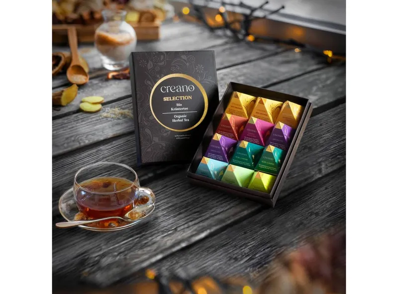 Creano Tee Bio Kräutertee 12er Pyramiden Geschenkset „ORGANIC HERBAL TEA“*, 1 x 12 St. (12 Bio-Pyramiden-Teebeutel) – Produktbild 4 von 5