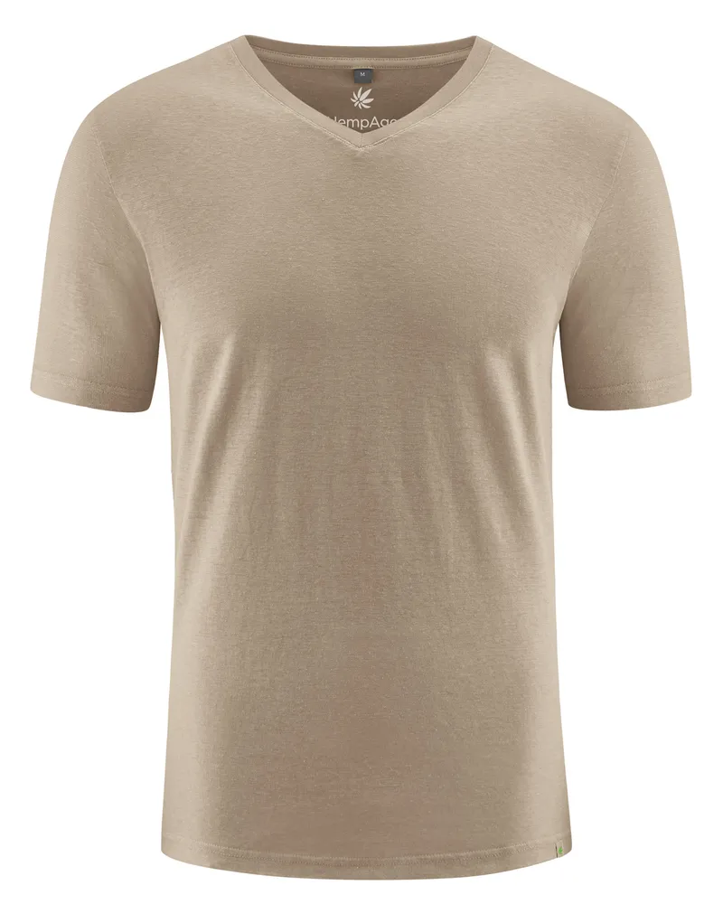HempAge Hempage Herren vegan T-Shirt Mit V-Ausschnitt Slim Fit Grit Beige, Beige, – Produktbild 1 von 2