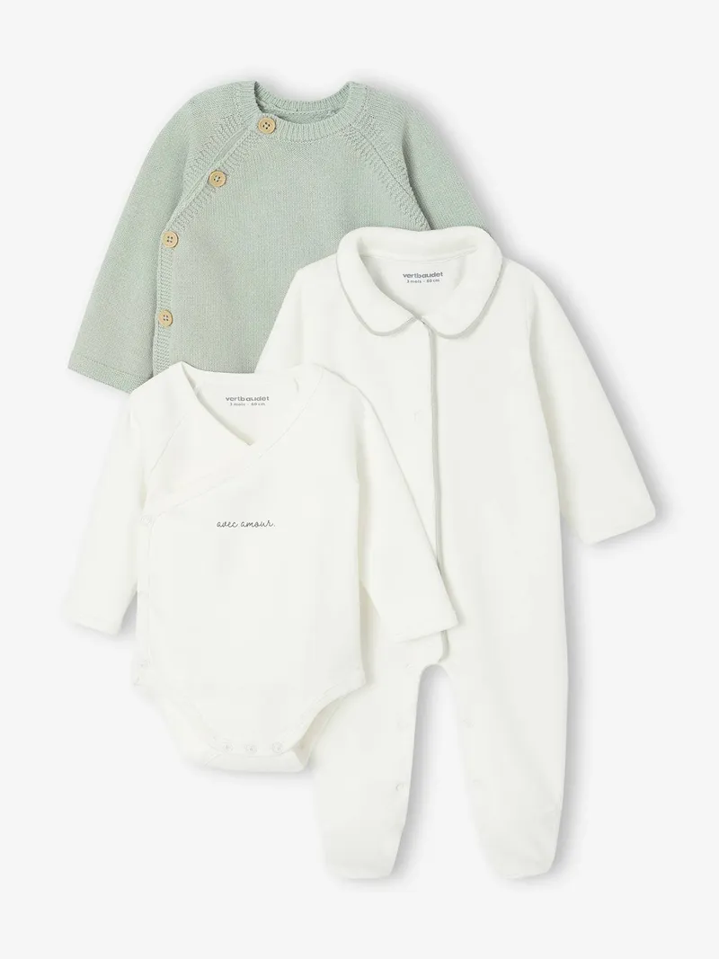 Vertbaudet Baby Geschenk-Set zur Geburt: Strickjacke, Salbeigrün, – Produktbild 2 von 4
