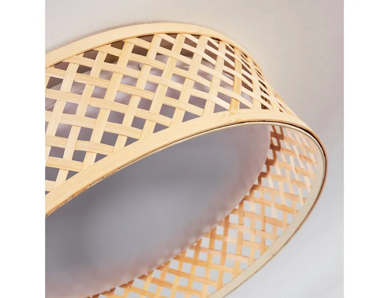 hofstein Deckenleuchte Deckenlampe aus Metall/Bambus/Kunststoff in Weiß/Natur im Boho-Design, ohne Leuchtmittel, moderne Deckenleuchte, dimmbar über Wandschalter, 16 Watt, 2000 Lumen, Beige, – Produktbild 3 von 5
