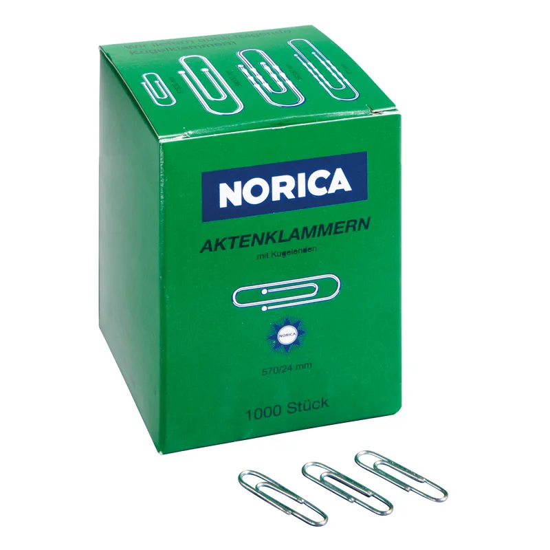 Norica Norica Büroklammern 24 mm, silber, Eisendraht verzinkt, 1.000 Stk. – Produktbild 1 von 3