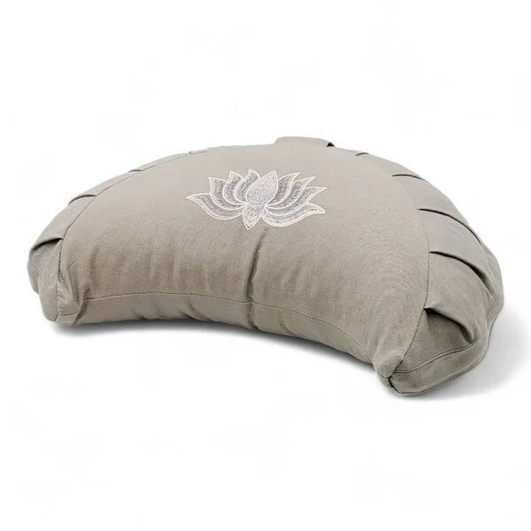 BAGHI BAGHI Meditationskissen Halbmond Lotus Bestickung - aus Bio-Baumwolle kbA Sitzhöhe 14 cm, Steingrau, – Produktbild 4 von 4