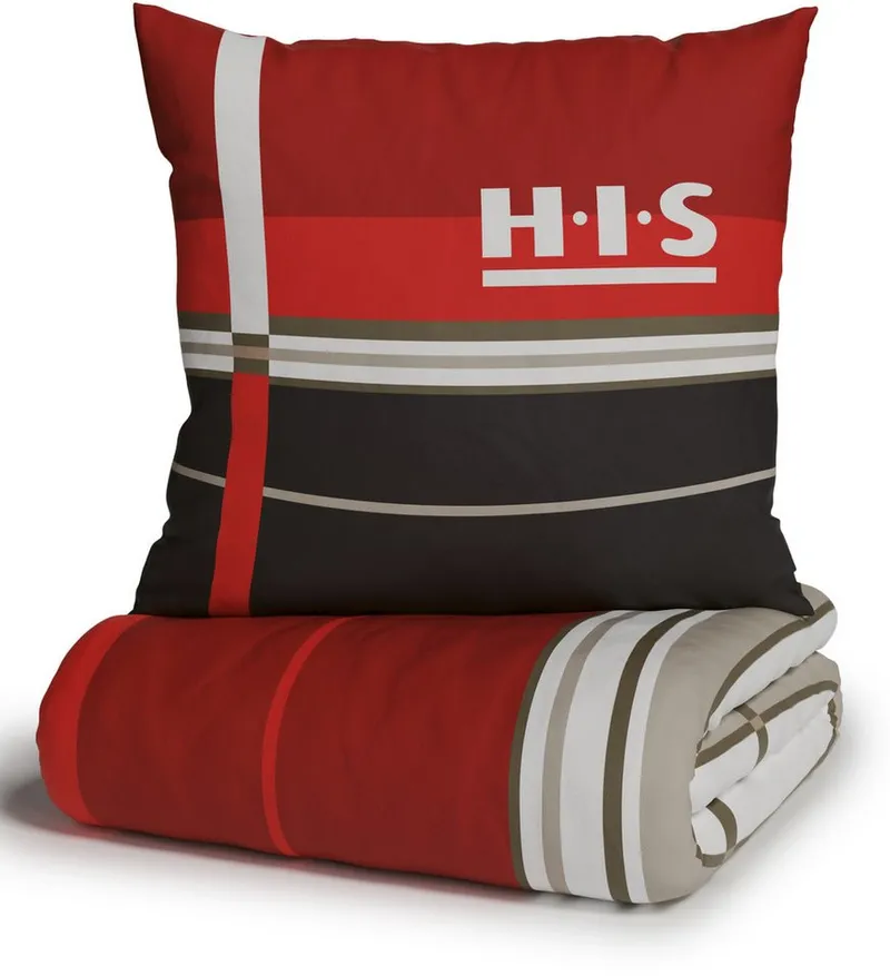 OTTO home Bettwäsche Golfi in Gr. 135x200 oder 155x220 cm, Linon, 2 teilig, sportliche Streifen Bettwäsche aus Baumwolle, Marke H.I.S by OTTO home, Rot, – Produktbild 6 von 8