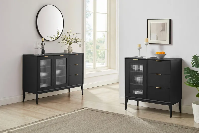 OTTO home Sideboard Lavisha, FSC-zertifiziertes Holz kombiniert Melamin, verchromten Metallgriffen, Schwarz, – Produktbild 3 von 8